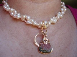 baroque akoyas with wire wrapped watermelon tourmaline pendant.jpg