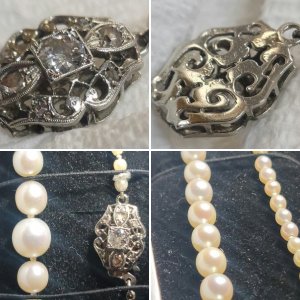 24inch Natural Graduated Pearl strand with old Cut Diamond Clasp