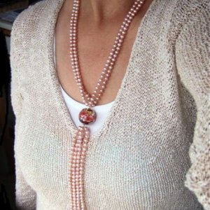 Peach Freshwater Pearls Torsade Necklace With Lampwork Glass Bead