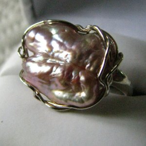 ring double stick pearl in silver, orient