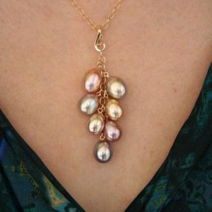 Neck shot of metallic freshwater pearls from Pearl Paradise.