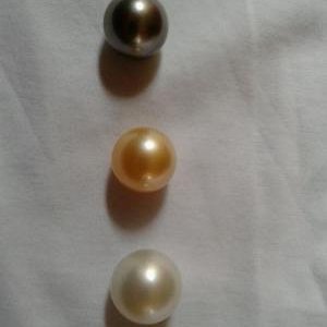 Our AAA Grade of Golden 15mm, White16,5mm, and Black tahitian14,5mm South Sea Pearls .