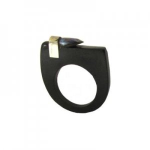 ebony and abalone ring, 9ct yellow gold.