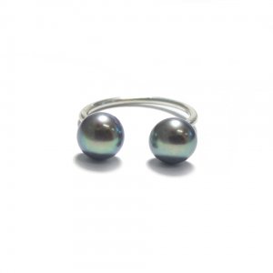 blue pearl open ring design in sterling silver and with two stunning blue/grey freshwater pearls.
