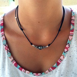 tahitian pearl bali beads black leather