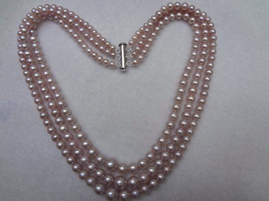Three strand 4.5-9mm AAA round pearl necklace